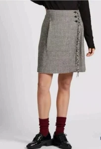 NWT INES DE LA FRESSANGE x UNIQLO Wool Blend Houndstooth Wrap Fringe Skirt Sz 6 - Picture 1 of 13