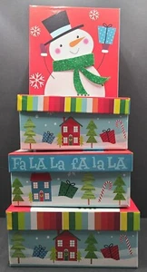 Weihnachten verschachtelte stapelbare Geschenkboxen mit Deckel 4er Set gleiches Design 7 6,5 6 5,5" - Bild 1 von 11