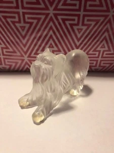 LALIQUE FRANCE Crystal Dog Yorkie Figurine Signed Yorkshire Terrier Frost Pounce - Picture 1 of 7