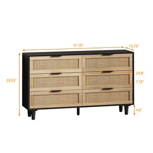 51.18"6-Drawers Rattan Storage Cabinet Rattan Drawer,for Bedroom,Living Room,Bl - Picture 1 of 6