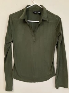 Mossimo Women's Shirt SMALL Green Faux Suede Top Ladies Long Sleeve 90's Y2K - Picture 1 of 8