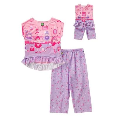 Dollie & Me Girl 4-14 and Doll Matching Pink Purple Pajamas Outfit American Girl - Image 1 of 2