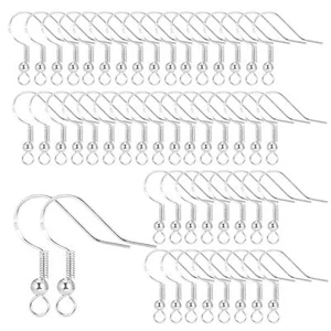 925 Silber Ohrring Haken,Hypoallergene Ohrhaken,Ohrringe (Silber,50 Stück) - Bild 1 von 4