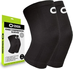 Crucial Compression Knee Sleeve 1 Pair - Best Knee Braces for Knee Pain for M... - Picture 1 of 4