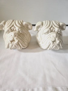 Pair Of Fitz & Floyd Bulldog Head Bookends Statue White Dog, Ceramic. 7x5 - Picture 1 of 7