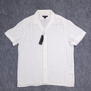 Banana Republic Shirt Mens Large White 100% Linen Striped Button Up Short Sleeve - Picture 1 of 10