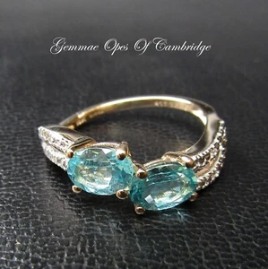 9k 9ct Gold Ring Twin Pear cut Topaz and Diamond Ring Size N 2.38g Hallmarked - Picture 1 of 10
