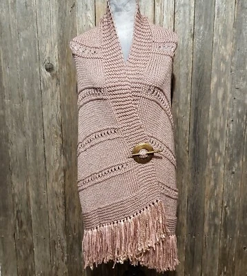Новый пыльный розовый вручную вязаная шаль надежном шарф богемное хиппи подарок отверстие бахрома - Изображение 1 из 4
