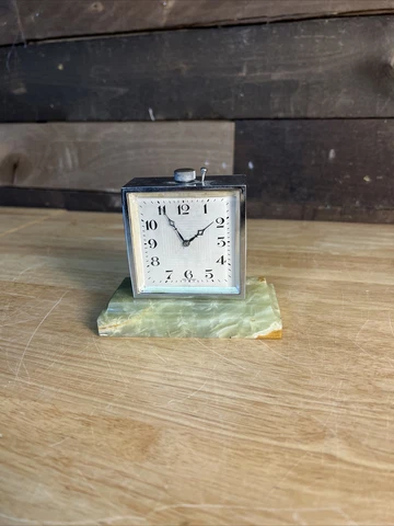 ANTIQUE MINI ART DECO BRASS DESK CLOCK DOUBLE SIDED Cover