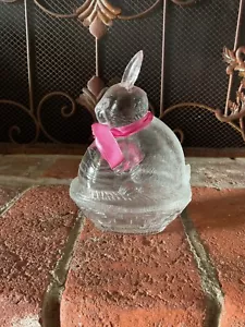 Vintage Clear Glass Rabbit Shaped Candy Dish & Lid Bunny & Egg Textured Easter - Picture 1 of 10