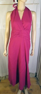 Vintage 80's Hot Pink Linen Halter Dress by Zara Sz M - Image 1 of 4