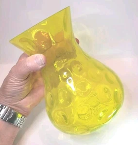 Canary Yellow Empoli Glass Vase Flared Top Thumbprint Design MCM 8" Vintage - Picture 1 of 14