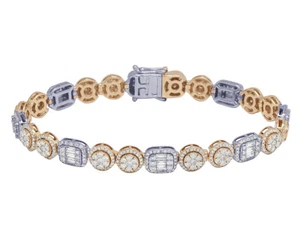 Baguette Halo Cluster 6 3/4 CT Real Diamond Bracelet 8MM 8.5" 14K Rose-White ... - Picture 1 of 5