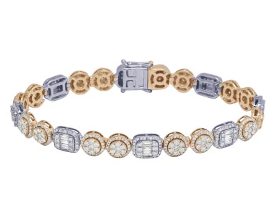 Baguette Halo Cluster 6 3/4 CT Real Diamond Bracelet 8MM 8.5" 14K Rose-White ... - Image 1 of 4