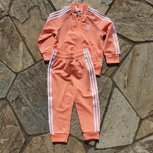 Adidas boy's girl's 90cm fit 3 years Superstar Suit Tracksuit Set Fluro Orange