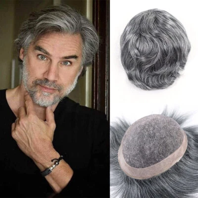 Tupée de cabello humano gris para hombre transpirable mono encaje sistema de peluca para hombre peluca Foto 1 de 4