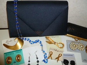 Fashion Jewelry mix lot with Evening bag, Sequin Lipstick Case & Miniature Clock - Picture 1 of 6