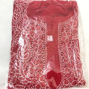 Kurti Kurta Indian Size M Floral Salwar Kameez Red Tunic Sheer See Through New - Picture 1 of 3