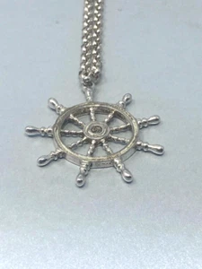 Lovely Vintage Sterling Silver Ships Whele on 56cms (inch) Silver Belcher Chain - Picture 1 of 6