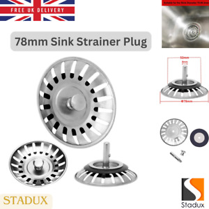 Kitchen 78mm Sink Strainer Replacement Plug Stainless Steel Drain Waste Stopper