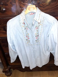 René Derry Women Corduroy Light Blue Shirt Embroidery Size M €76 - Picture 1 of 10