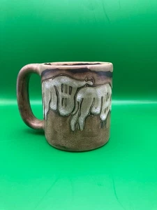 Mara Mexico Becher Büffel Bison Design signiert schwer Keramik Steinzeug 16 oz - Bild 1 von 10