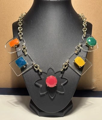 Collar Acrílico Retro Años 60’s Look Flor Aluminio Oro Rosa Cadena Foto 1 de 4