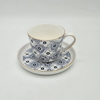 Grace's Teaware синий и белый медальоны золотой отделки чайная чашка и блюдце комплект - Изображение 1 из 4