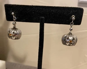 Pumpkin Dangle Earrings Halloween, Gemstone Nose - Picture 1 of 5