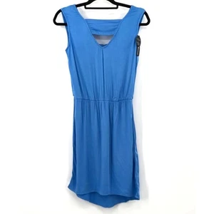 LA Made Blue Sleeveless Keyhole Front Drape Back Lightweight Elastic Mini Dress - Picture 1 of 9