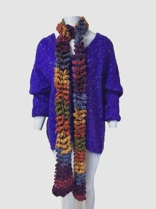 Bufanda tejida a mano vintage colorida larga estrecha delgada años 90 Academia Hippie - Imagen 1 de 6