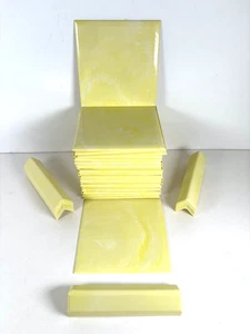 40 Vintage Plastic Wall Tiles YELLOW Marble 4-1/4" Square + 25 Corner Pieces NEW - Picture 1 of 6