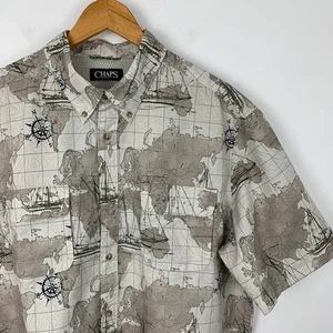 Chaps Outdoor Shirt XL Short Sleeve Vented Map Compass Outdoor Fishing Walking - Picture 1 of 11