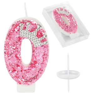 Birthday Number CandlesPink Crown Birthday Candles for CakeGlitter Number 0 C... - Picture 1 of 7