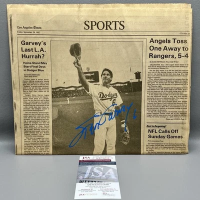 Steve Garvey Los Angeles Dodgers SIGNED 1982 Los Angeles Times Sports Page JSA - Image 1 of 4