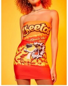 FOREVER 21 x CHEETOS Flamin' Hot CHESTER CHEETAH Sexy Spicy MINI TUBE DRESS Gr. S - Bild 1 von 7