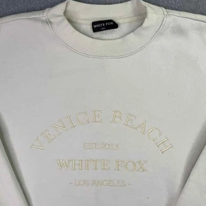 White Fox Sweatshirt Womens Size S/M Cream Embroidered Logo Venice Beach Preppy - Picture 1 of 9