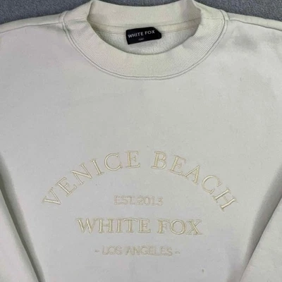 White Fox Sweatshirt Womens Size S/M Cream Embroidered Logo Venice Beach Preppy - Image 1 of 4
