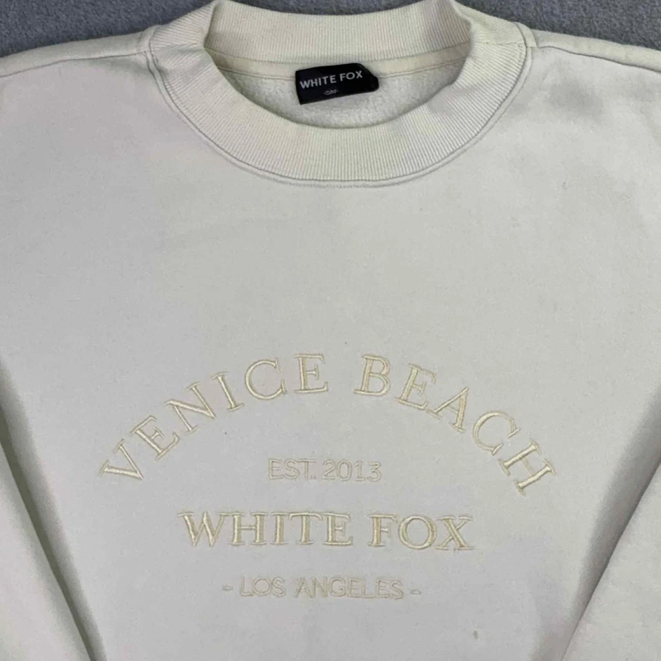 White Fox Sweatshirt Womens Size S/M Cream Embroidered Logo Venice Beach Preppy - Image 1 of 4