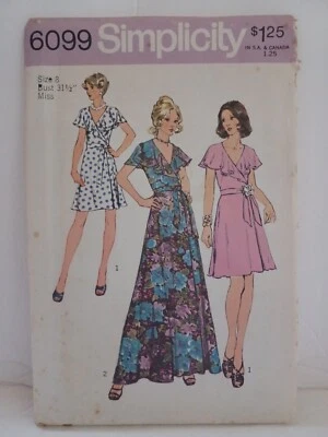 Vintage 70s Simplicity Sewing Pattern 6099,  FRONT WRAP DRESS, 2 Lengths, size 8 - Image 1 of 2
