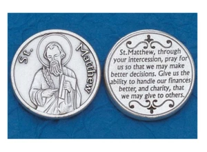 Saint St. Matthew with Prayer - Silver tone  Pocket Coin  - Picture 1 of 4