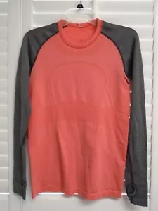 LULULEMON Swiftly Tech Orange Gray LS Gym Run Work Out Yoga Top W/ Thumbholes 8 - Picture 1 of 10