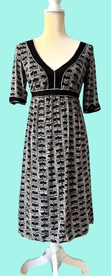 Vestido para mujer STUDIO M multicolor geo estampado malla superpuesta media manga forrado M Foto 1 de 4