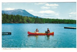 Angeln, Kanu, Berg Katahdin vom Nierenteich, Baxter State Park, Maine, Postkarte - Bild 1 von 2