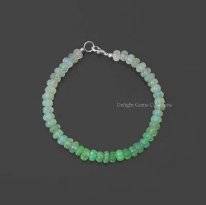 Gorgeous Green Chrysoprase Watermelon Carving Beads Bracelet, 7-7.5mm Beads, 8" - Picture 1 of 7