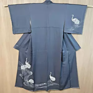 Japanese kyoto beautifulKimono NavyBblue height66.92inch silk Kyoyuzen - Picture 1 of 13