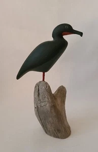 Carved Wood Cormorant on Driftwood ~ Signed Gary Poisson - Picture 1 of 7