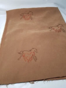 Satin Craft Fabric Brown Embroidered Horse Foal 36" x 60" Equestrian - Picture 1 of 3