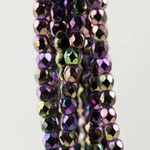 4mm Iris Purple Czech Firepolish Faceted Glass Beads (50) - Picture 1 of 1
