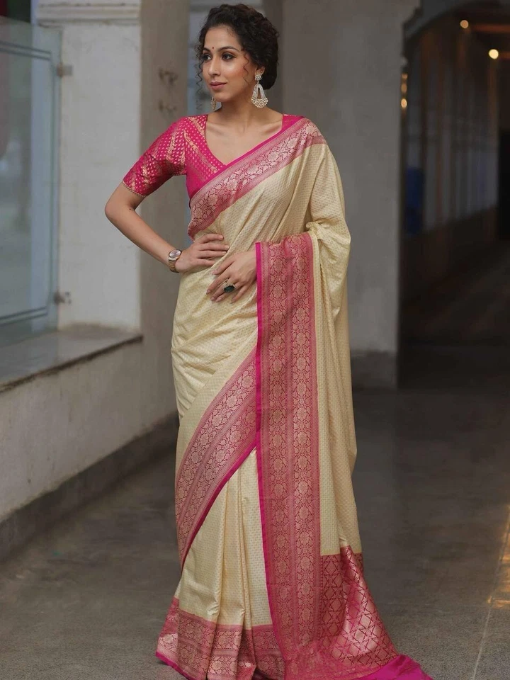 Blusa sari de diseñador de seda Banarasi, ropa de fiesta de boda del sur de la India Foto 1 de 4